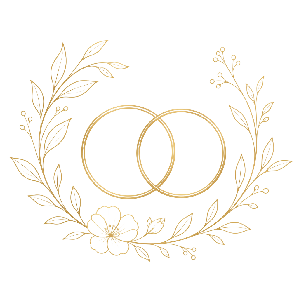 Minimal gold line illustration of a dove carrying a floral sprig